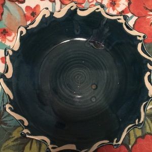 Handmade Pottery Blue Dish With Wave Design